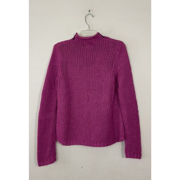 LL Bean Small Fuzzy Mohair Blend Pullover Cable Pink Purple Sweater Braided - Picture 2 of 6